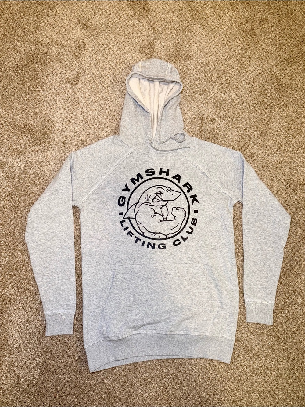 Gymshark Lifting Club Shark Graphic Hoodie Gray Size Small Distressed Cuffs